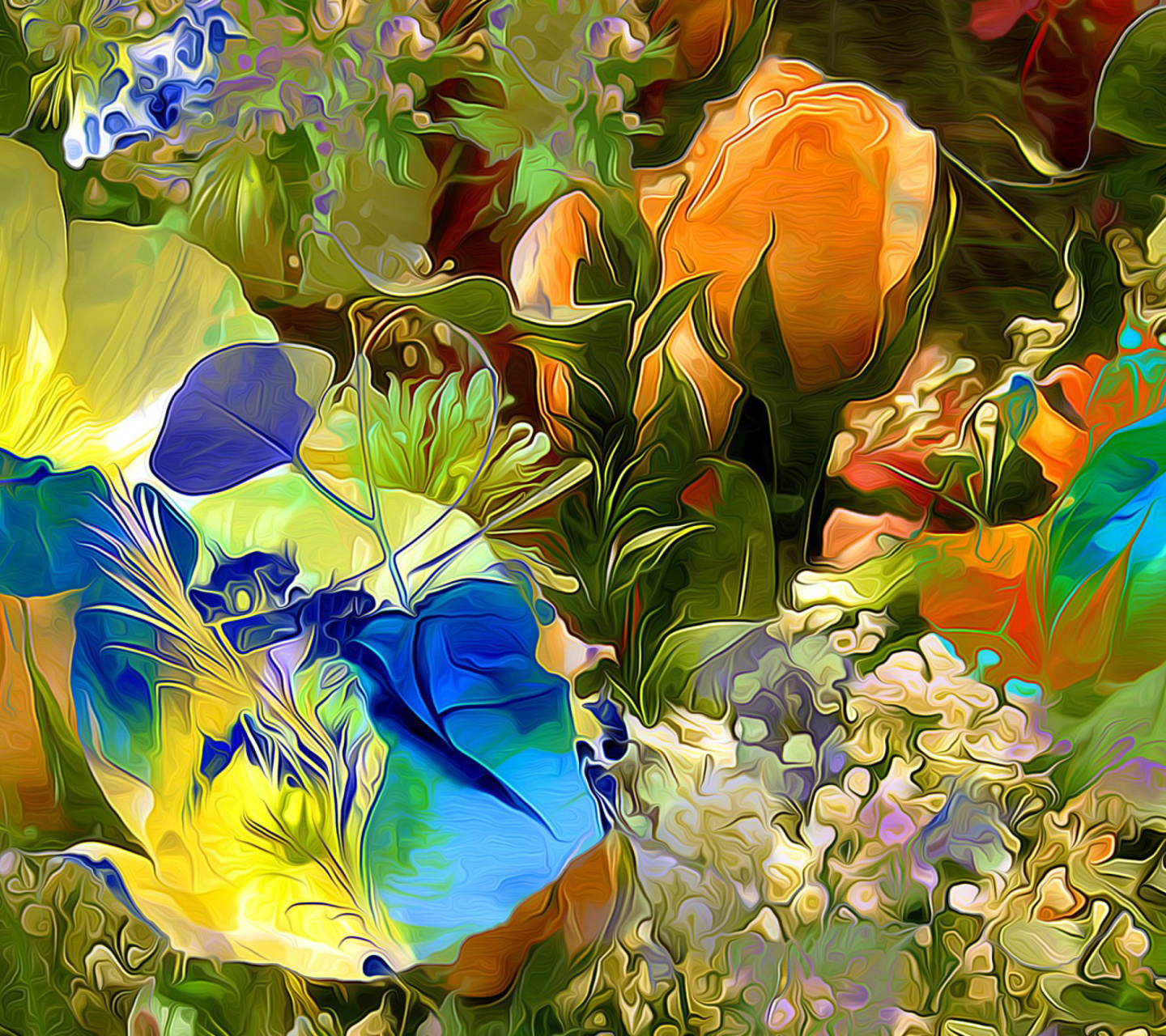 Sfondi Stylized Summer Drawn Flowers 1440x1280