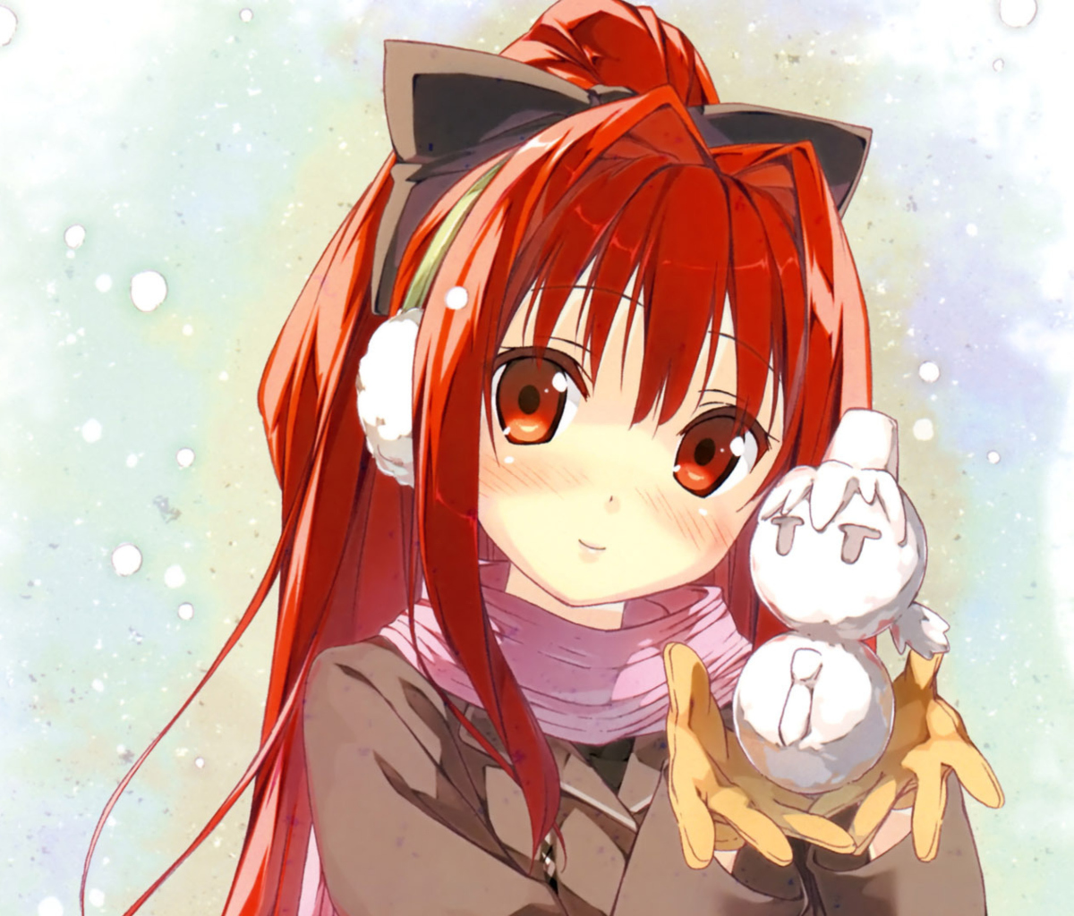 Cute Anime Girl With Snowman wallpaper 1200x1024
