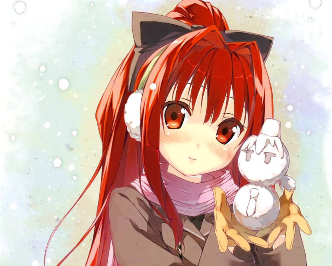 Screenshot №1 pro téma Cute Anime Girl With Snowman 1280x1024