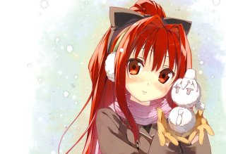 Cute Anime Girl With Snowman - Obrázkek zdarma 