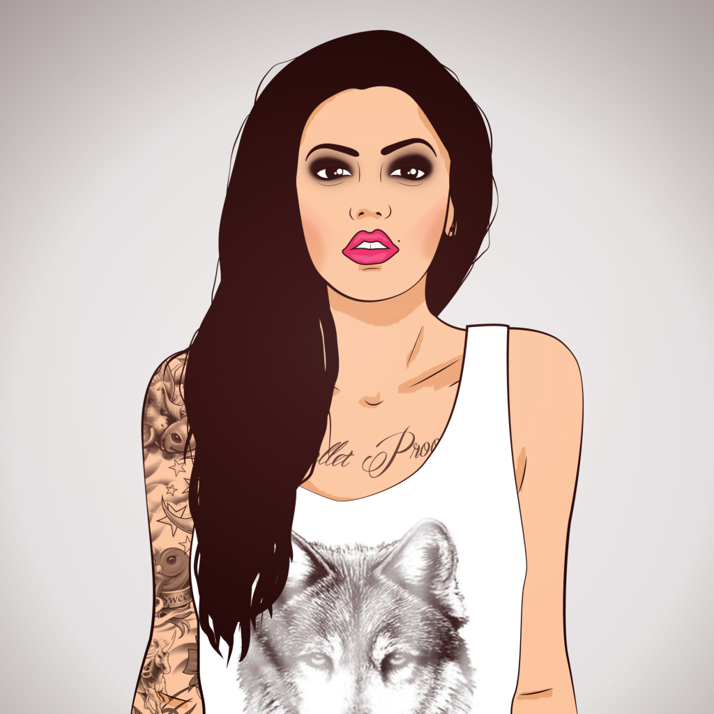 Das Girl With Tattoo Illustration Wallpaper 1024x1024