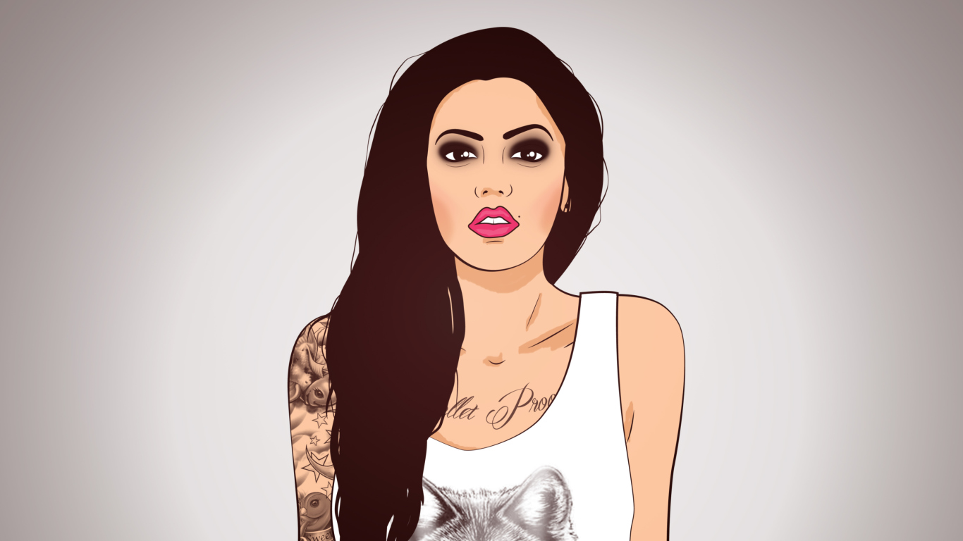 Screenshot №1 pro téma Girl With Tattoo Illustration 1366x768
