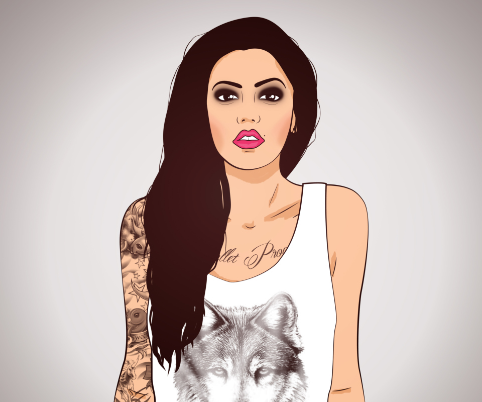 Das Girl With Tattoo Illustration Wallpaper 960x800