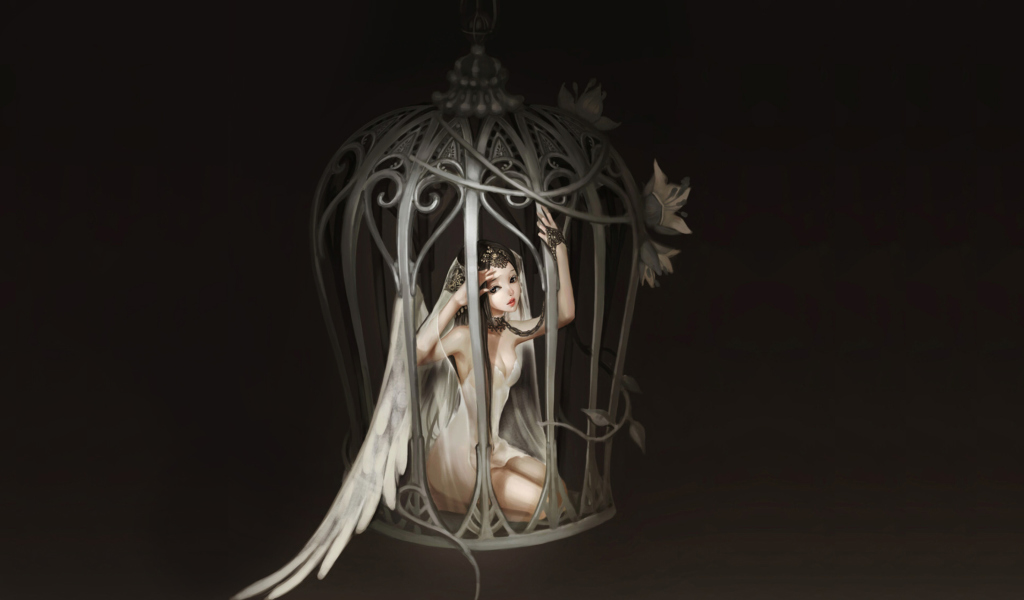 Das Angel In Cage Wallpaper 1024x600