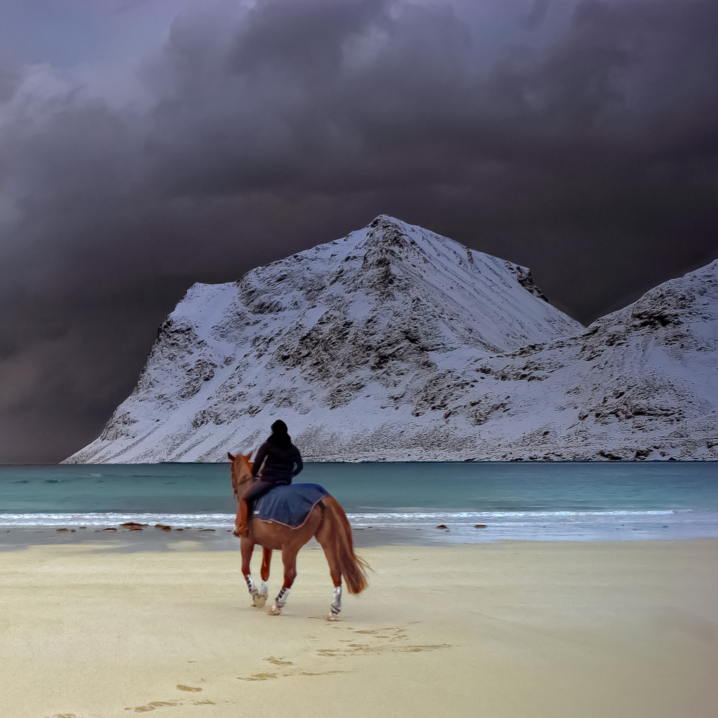Обои Horse Riding On Beach 1024x1024