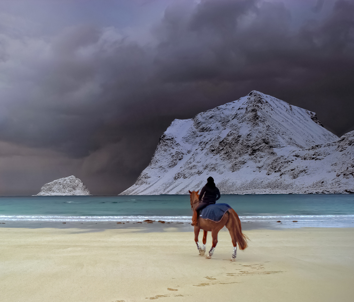 Fondo de pantalla Horse Riding On Beach 1200x1024