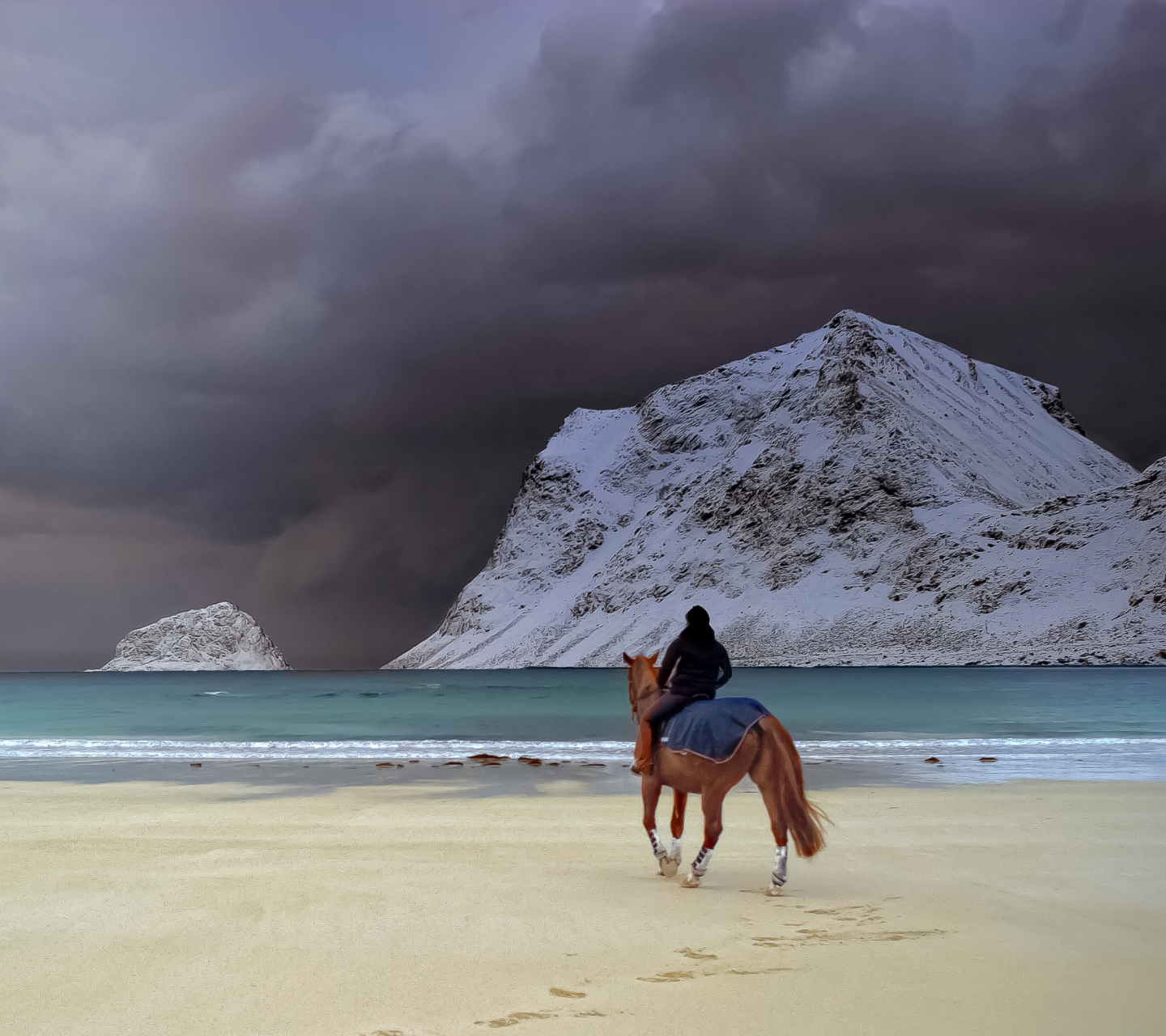 Обои Horse Riding On Beach 1440x1280