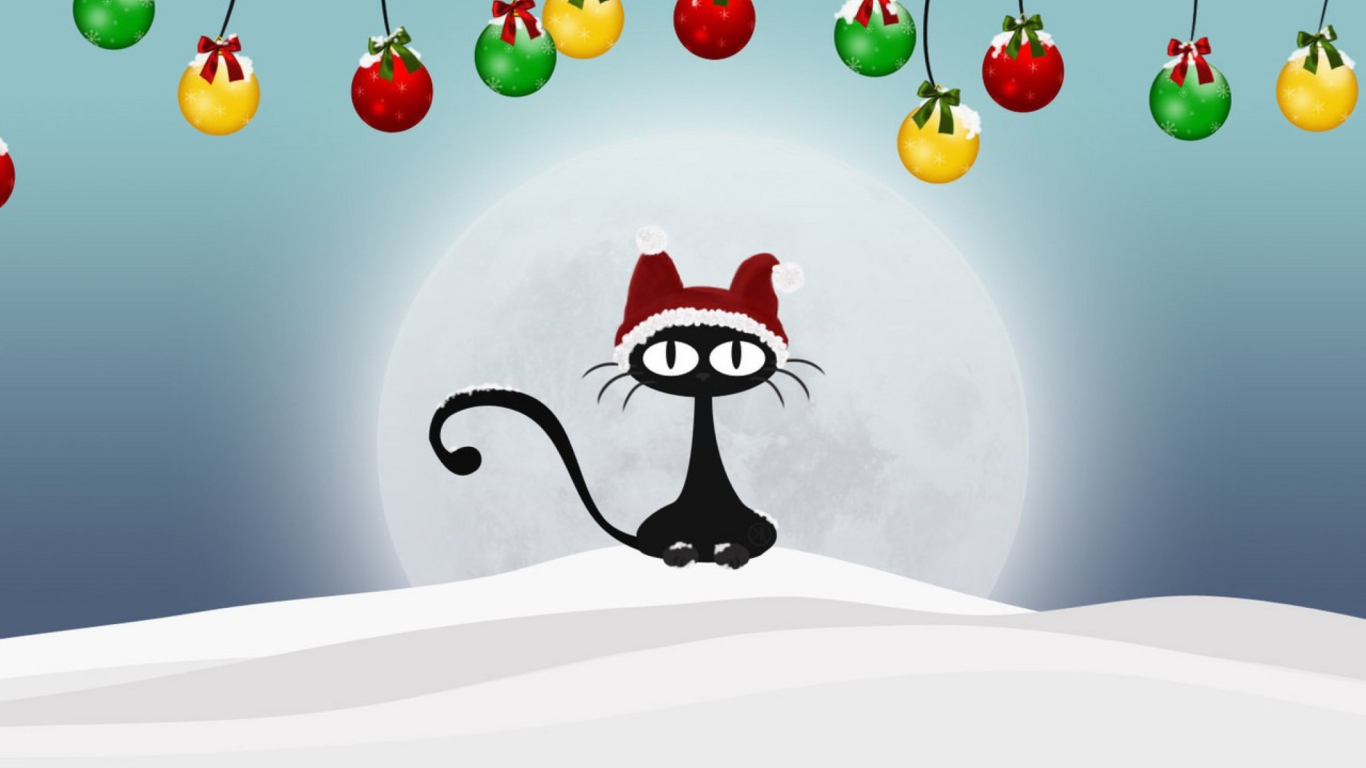 Das Christmas Cat Wallpaper 1366x768