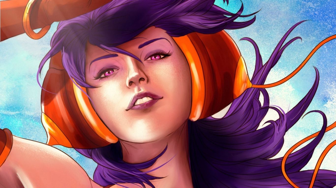 Screenshot №1 pro téma Purple Hair Girl Art 1366x768