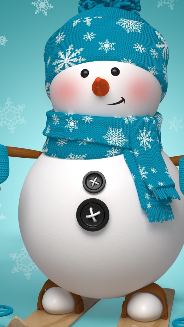 Sfondi Cute Snowman Blue Hat 640x1136