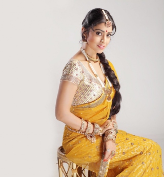 Shriya Saran In Yellow Saree - Obrázkek zdarma pro iPad mini