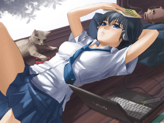 Anime School Girl In Glasses wallpaper 320x240