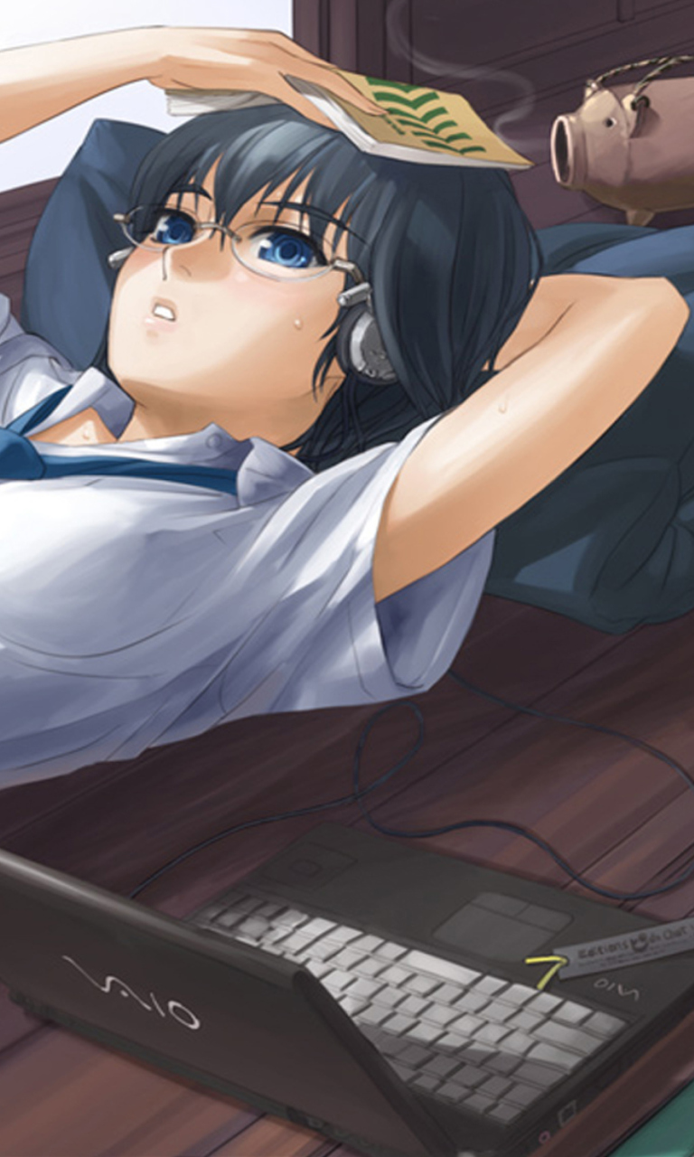 Das Anime School Girl In Glasses Wallpaper 768x1280