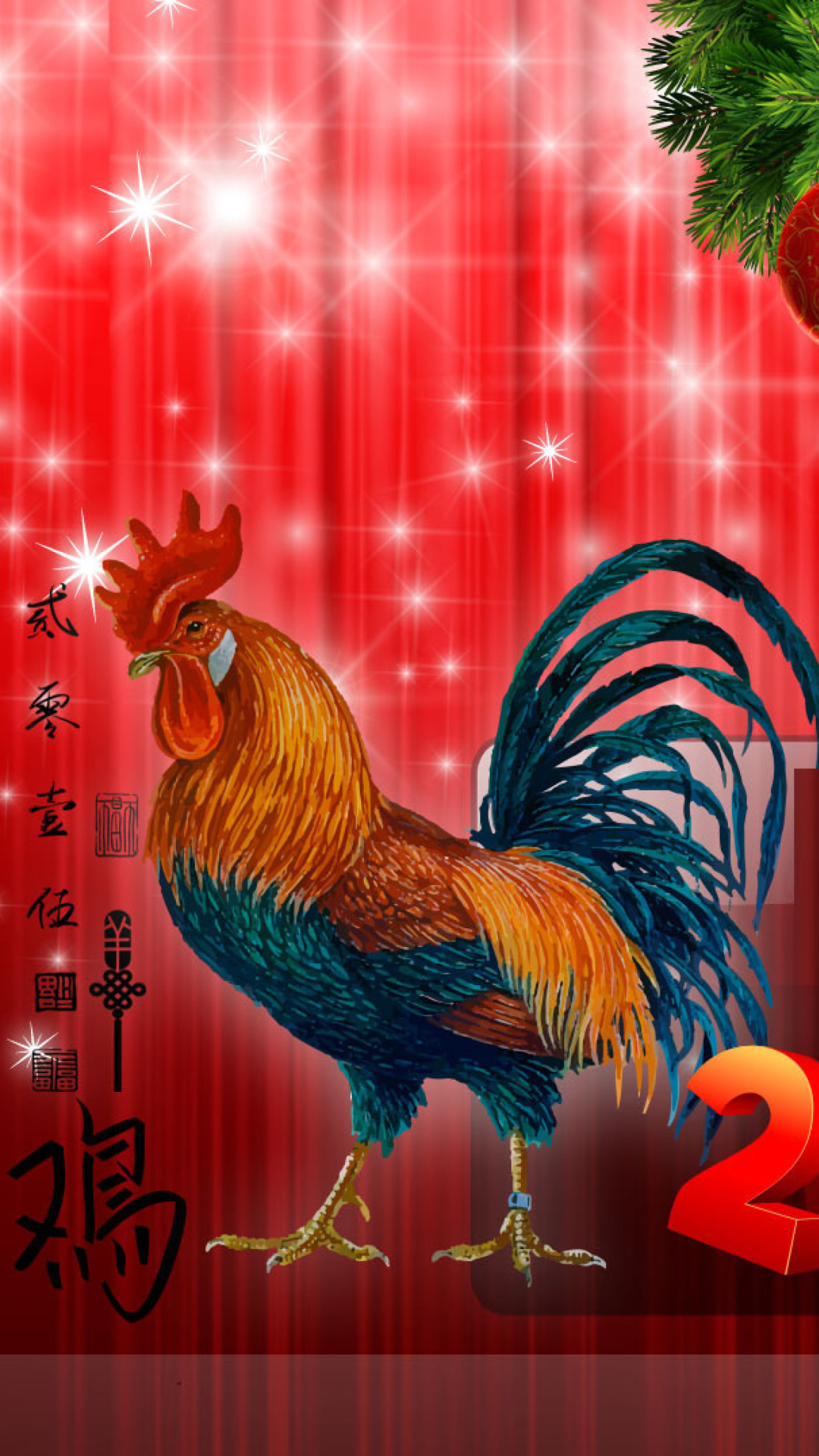 2017 New Year Red Cock Rooster wallpaper 1080x1920