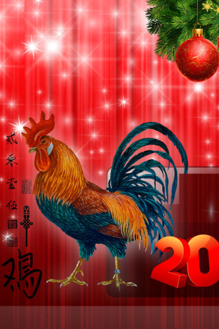 2017 New Year Red Cock Rooster wallpaper 320x480