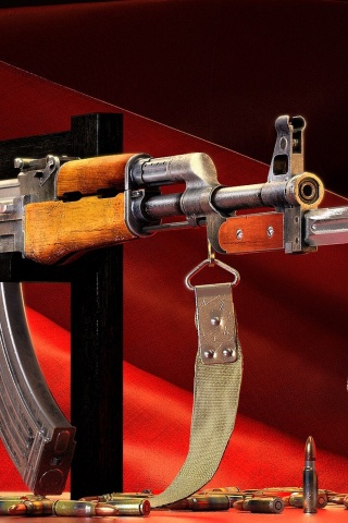 Fondo de pantalla Ak 47 assault rifle and vodka 320x480