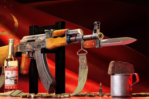 Fondo de pantalla Ak 47 assault rifle and vodka 480x320