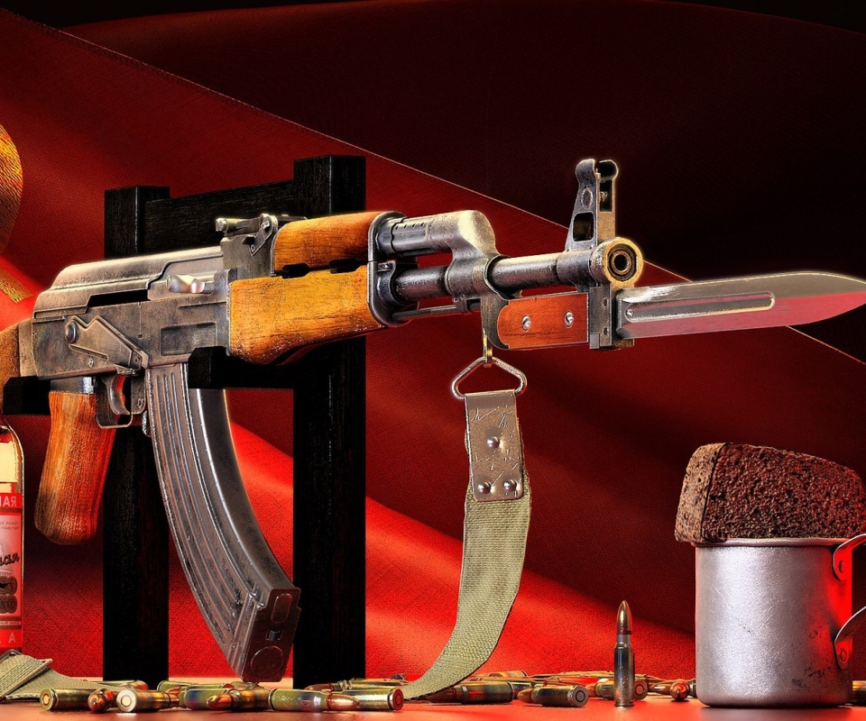 Ak 47 assault rifle and vodka wallpaper 960x800