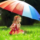 Fondo de pantalla Little Girl With Big Rainbow Umbrella 128x128
