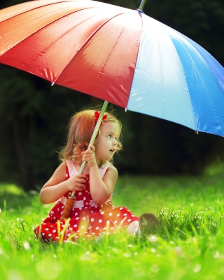 Little Girl With Big Rainbow Umbrella - Obrázkek zdarma pro Nokia X1-01