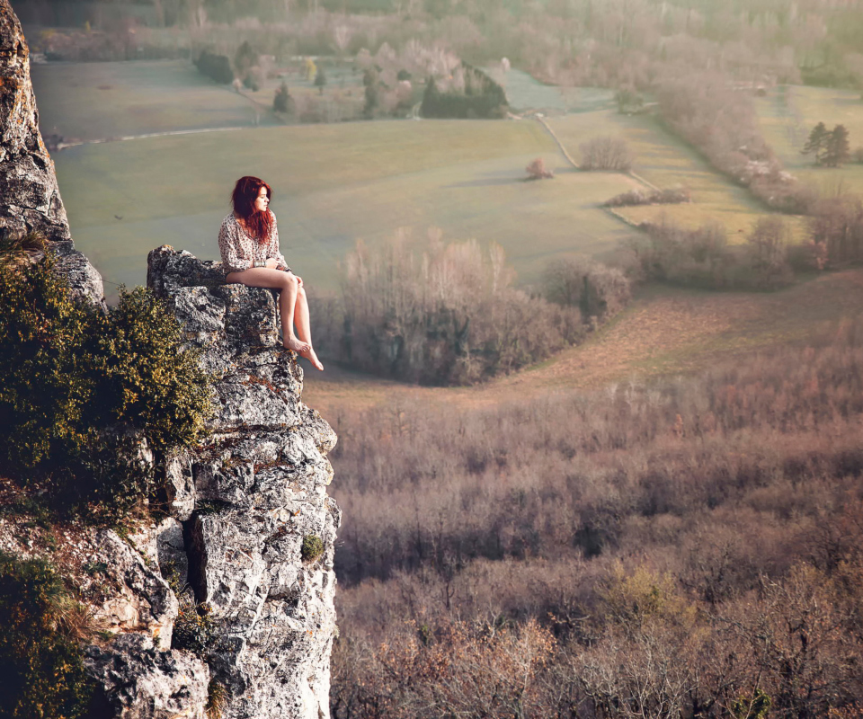 Redhead Girl Sitting On Rock wallpaper 960x800