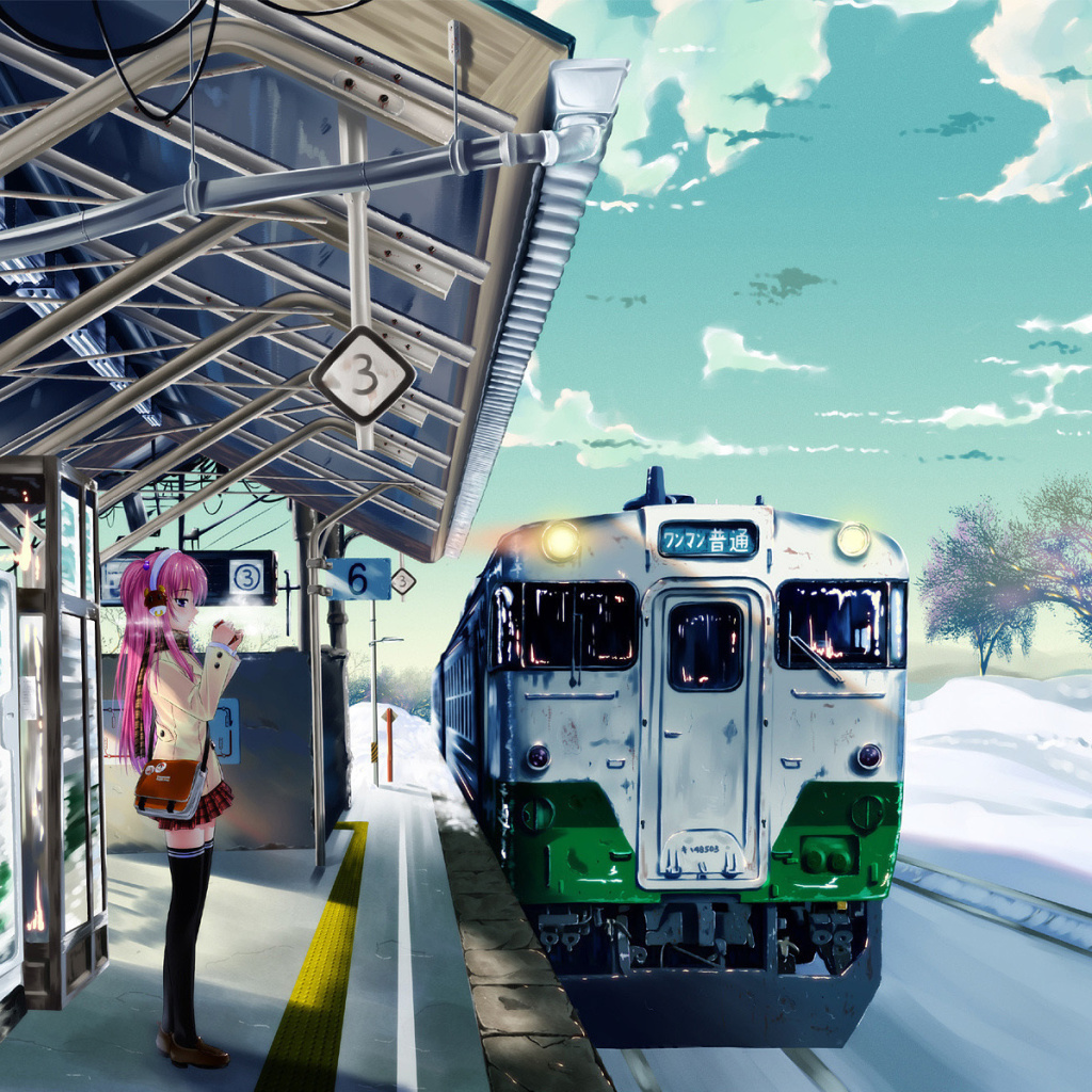 Das Anime Girl on Snow Train Stations Wallpaper 1024x1024