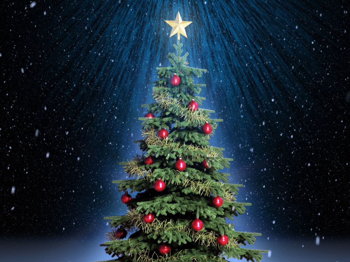 Обои Classic Christmas Tree With Star On Top 1152x864