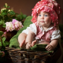 Das Cute Baby With Blue Eyes And Roses Wallpaper 208x208