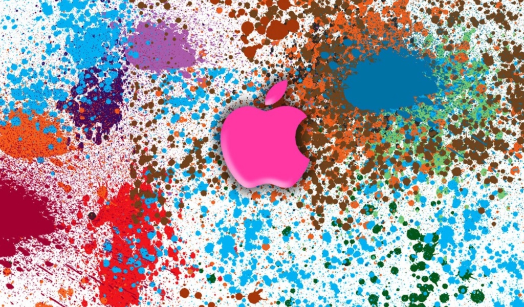 Apple in splashing vivid colors HD wallpaper 1024x600