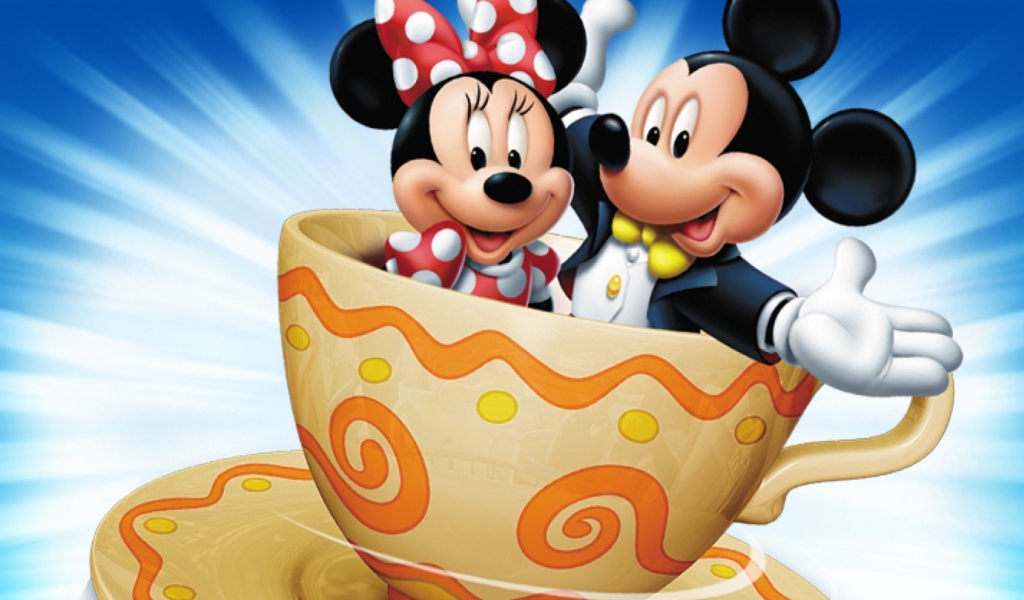 Das Mickey And Minnie Mouse In Cup Wallpaper 1024x600