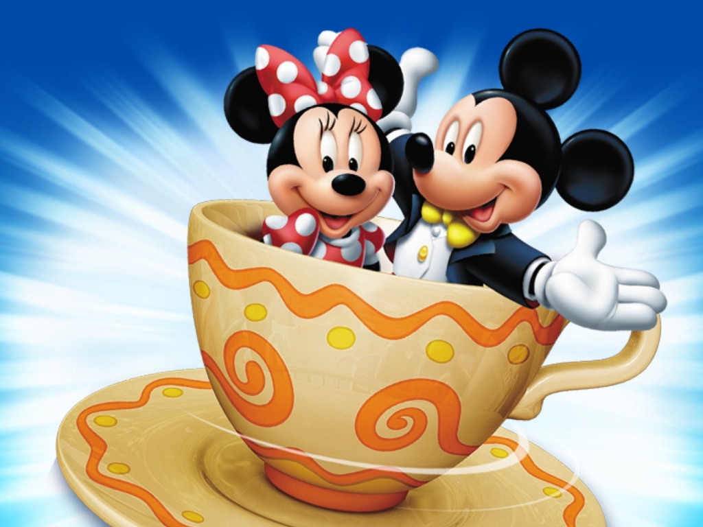 Screenshot №1 pro téma Mickey And Minnie Mouse In Cup 1024x768