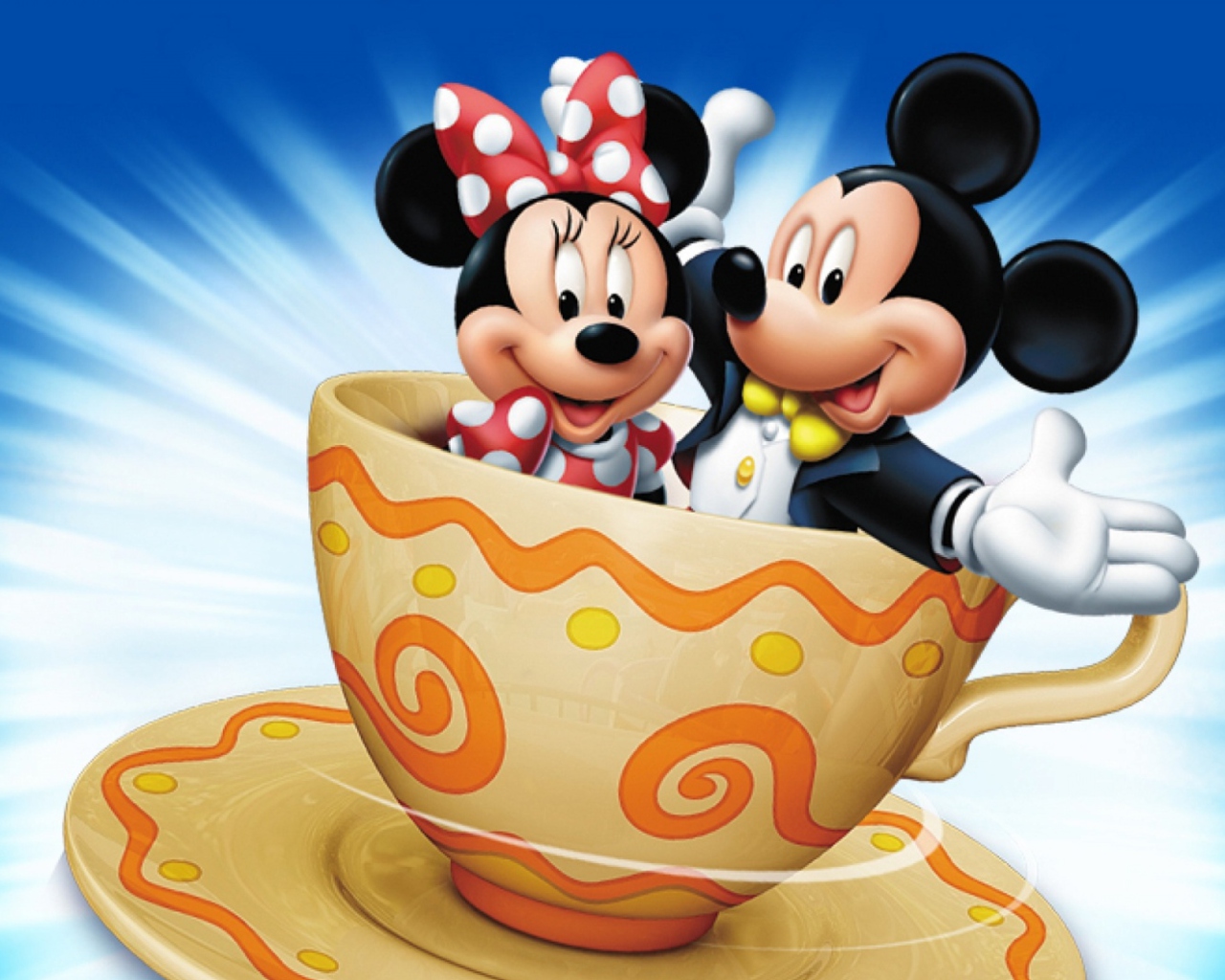 Обои Mickey And Minnie Mouse In Cup 1280x1024