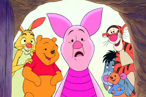 Winnie the Pooh with Eeyore, Kanga & Roo, Tigger, Piglet wallpaper 480x320