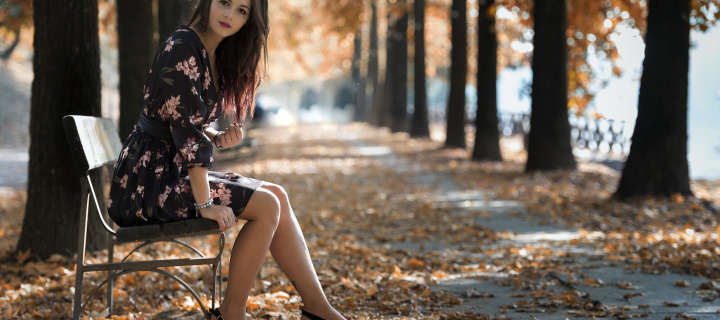 Sfondi Caucasian joy girl in autumn park 720x320
