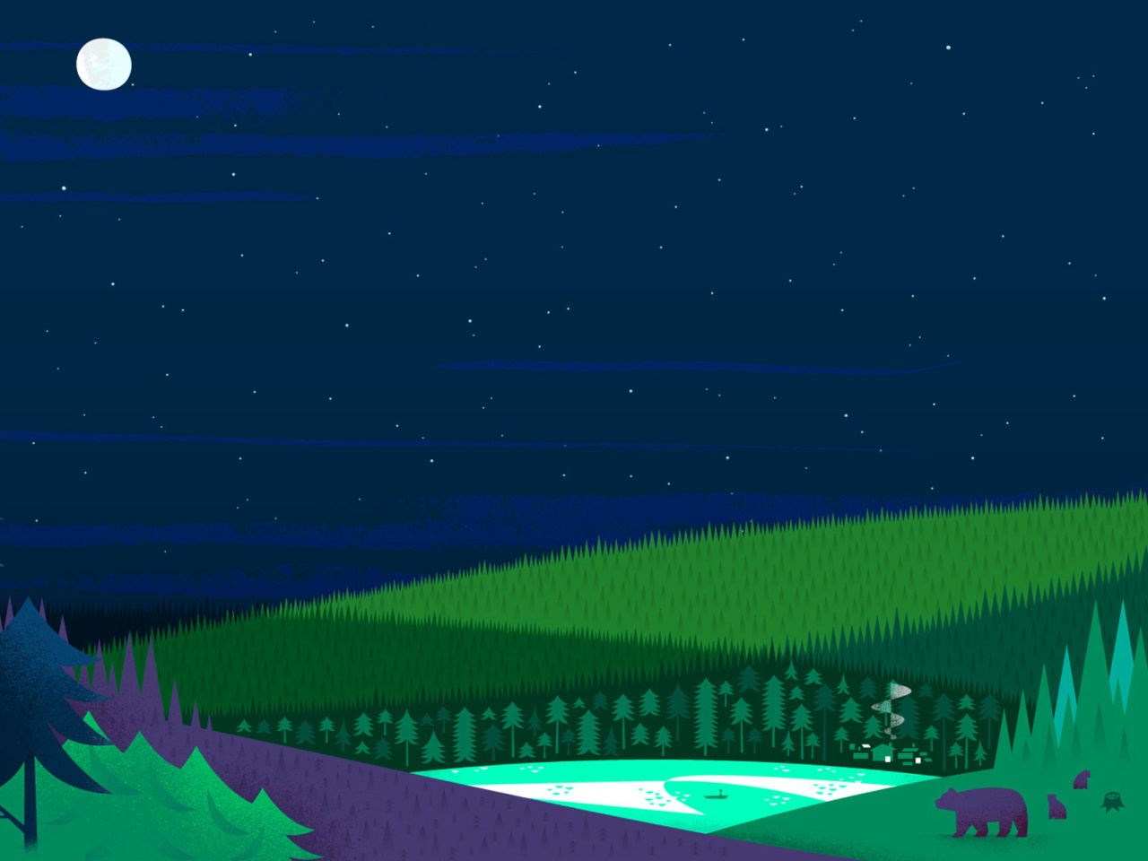 Graphics night and bears in forest wallpaper 1280x960