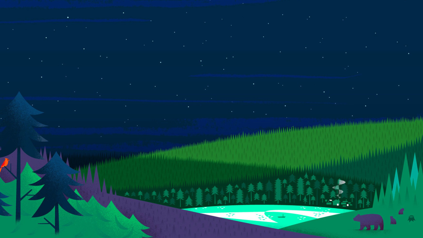 Das Graphics night and bears in forest Wallpaper 1366x768