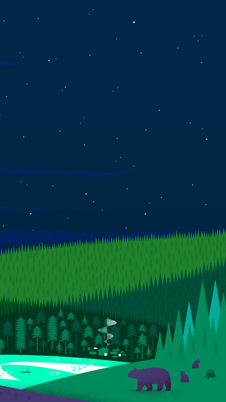Обои Graphics night and bears in forest 750x1334