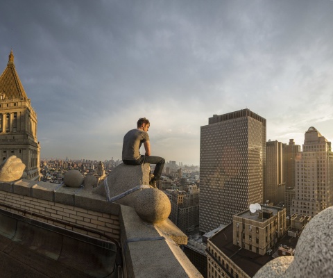 Lonely Man on Roof wallpaper 480x400