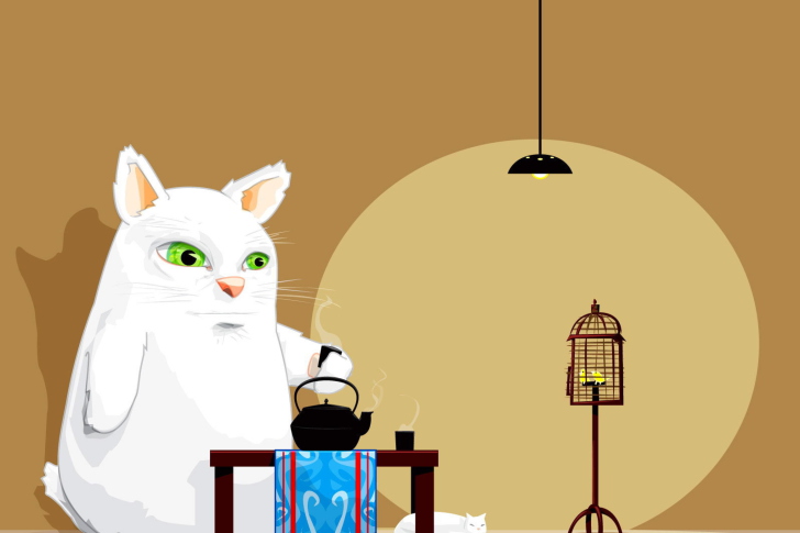 Fondo de pantalla Japanese Cat Breakfast