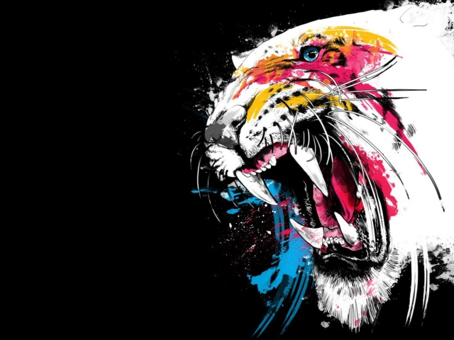 Fondo de pantalla Tiger Colorfull Paints 640x480