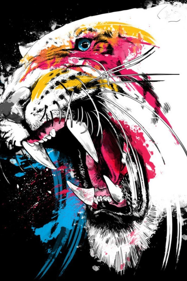 Das Tiger Colorfull Paints Wallpaper 640x960