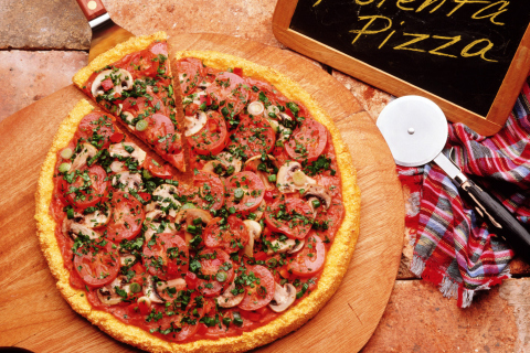 Pizza With Tomatoes And Mushrooms wallpaper 480x320