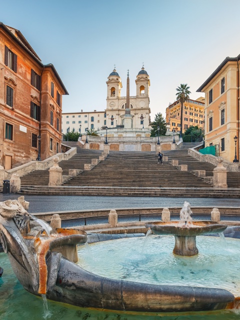 Fondo de pantalla Spanish Steps in Rome and Fontana della Barcaccia 480x640
