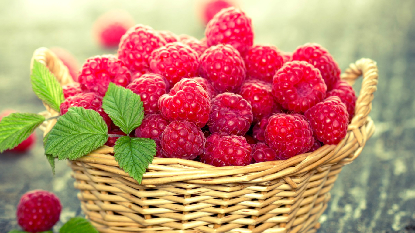 Sfondi Basket with raspberries 1366x768