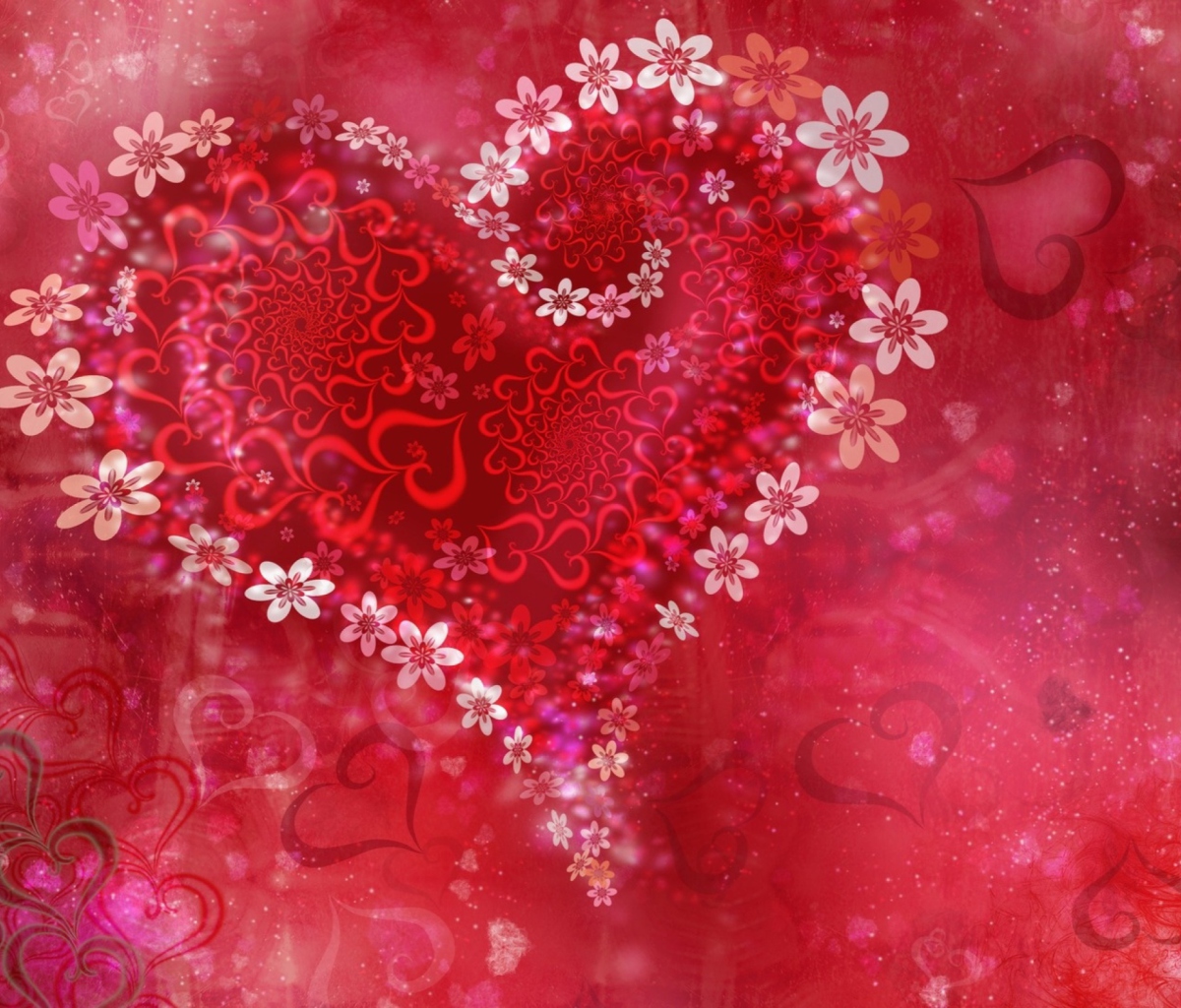 Das Love Heart Flowers Wallpaper 1200x1024