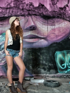 Girl In Front Of Graffiti Wall screenshot #1 240x320