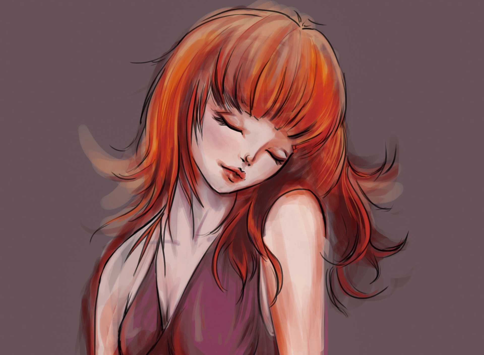 Screenshot №1 pro téma Redhead Girl Painting 1920x1408