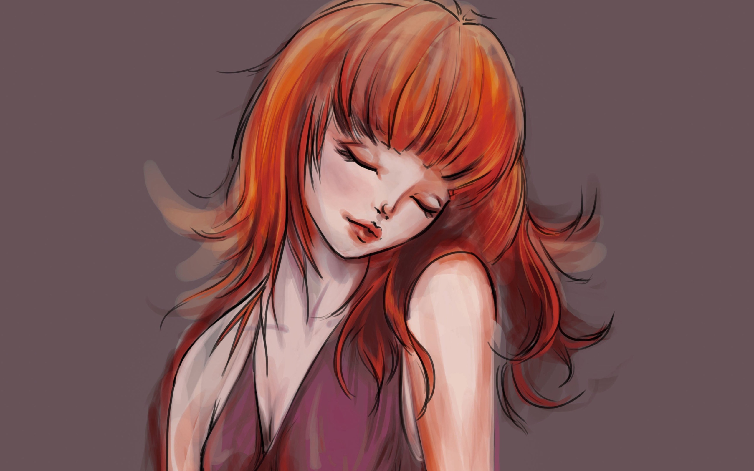 Screenshot №1 pro téma Redhead Girl Painting 2560x1600