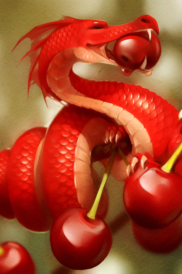 Das Dragon with Cherry Wallpaper 640x960