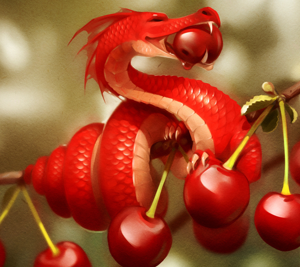 Das Dragon with Cherry Wallpaper 960x854